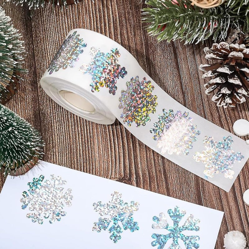 RUPOFUZA 500Pcs Christmas Stickers Roll for Cards 3 Designs Silver Foil Snowflake Stickers Xmas Winter Holiday Adhesive Label Stickers Decal for Xmas Envelopes Invitations Cards Gifts Decor - Image 3